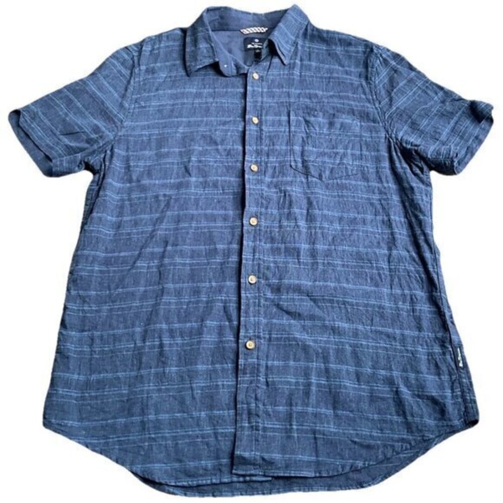 Ben Sherman Men’s Sz L Navy Blue Stripe Original Button-Up Short Sleeve Shirt